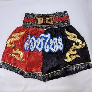Muay Thai Boxing Shorts Men XL Fonts Words Patch Embroidered Kickboxing Thailand